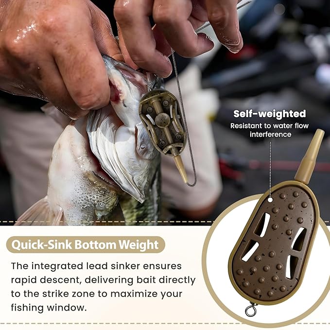 YOTO Carp Fishing Method Feeders Set - 3 Pcs Inline Baiting Tool & Groundbait Sinker Cages with Easy-Press Compactor | Professional Carp Fishing Equipment for Coarse Fishing & Efficient Baiting