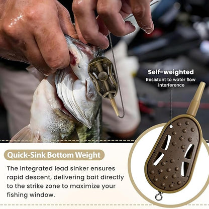 YOTO Carp Fishing Method Feeders Set - 3 Pcs Inline Baiting Tool & Groundbait Sinker Cages with Easy-Press Compactor | Professional Carp Fishing Equipment for Coarse Fishing & Efficient Baiting
