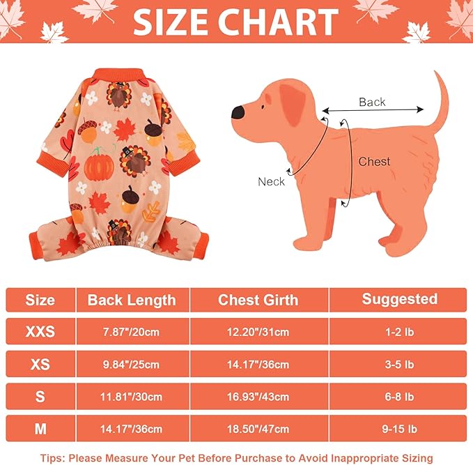 Thanksgiving Dog Outfit Turkey Pumpkin Dog Pajamas Doggie Pjs Pet Jumpsuit Puppy Thanksgiving Clothes Costume Fall Winter Doggy Clothes for Small Dogs Boy Girl, Cat Onesies, XS