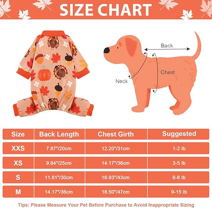 Thanksgiving Dog Outfit Turkey Pumpkin Dog Pajamas Doggie Pjs Pet Jumpsuit Puppy Thanksgiving Clothes Costume Fall Winter Doggy Clothes for Small Dogs Boy Girl, Cat Onesies, XS
