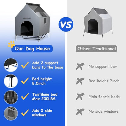 48" Dog House for Outdoor Indoor, X-Large Dog Houses Weatherproof 600D PVC with 8.5" H Textilene Elevated Dog Bed Breathable, Easy to Clean, Dog House Max 200lbs