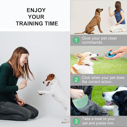 Left&Right Dog Clicker Training Kit,Silicone Dog Training Treat Pouch and Dog Clickers,Dog Treat Bag with Clicker Training for Dogs,Pet Treat Bag with Magnetic Buckle Closing and Waist Clip,Egg Green