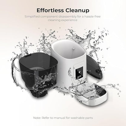 Smart HD Automatic Cat Feeder with 1080P Camera & Night Vision, 2-Way Audio, WiFi App Control, Anti-Jam 6L Cat Feeder with Backup Power, Easy to Clean, Up to 15 Meals for Cat & Dog, White Stainless