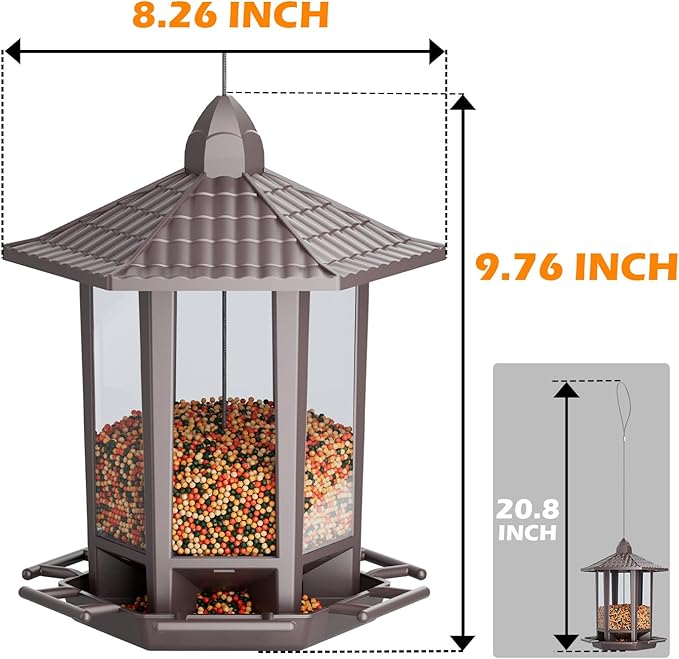 Birdream Hanging Bird Feeders for Outdoor, Fun Installation Pagoda Design Wild Birdfeeder, Attracting Wild Birds Sparrows Finch Cardinal Goldfinch Chickadee - Brown