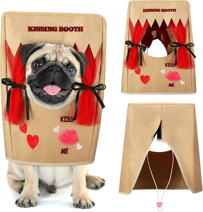 Solsew Valentine Dog Costume Kissing Booth Headpiece for Dog and Cats Cute Pup Kissing Booth Pet Headwear Costume Gift for Holiday Birthday Party(Brown,L/XL)