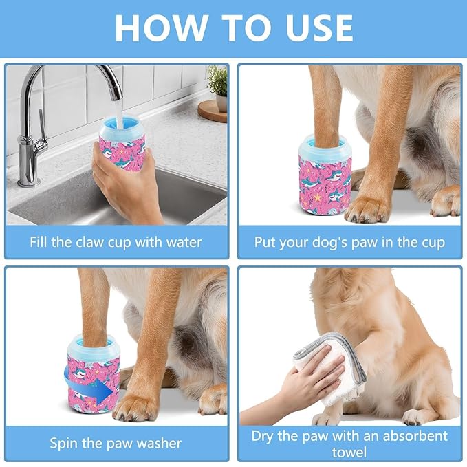 Dog Paw Cleaner Cups for Dogs Pets Foot Washer Paw Scrubber for Medium Small Cats Dogs Cleaning Cup Hot Pink Sharks Starfish and Seaweed