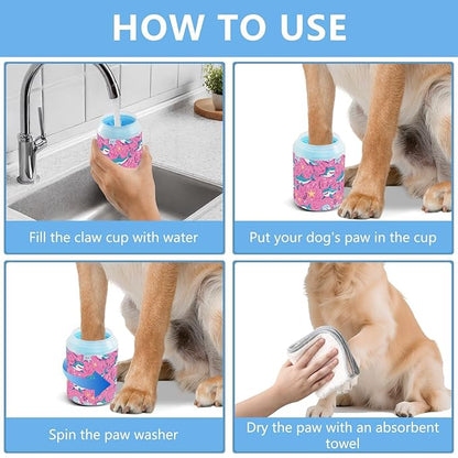 Dog Paw Cleaner Cups for Dogs Pets Foot Washer Paw Scrubber for Medium Small Cats Dogs Cleaning Cup Hot Pink Sharks Starfish and Seaweed