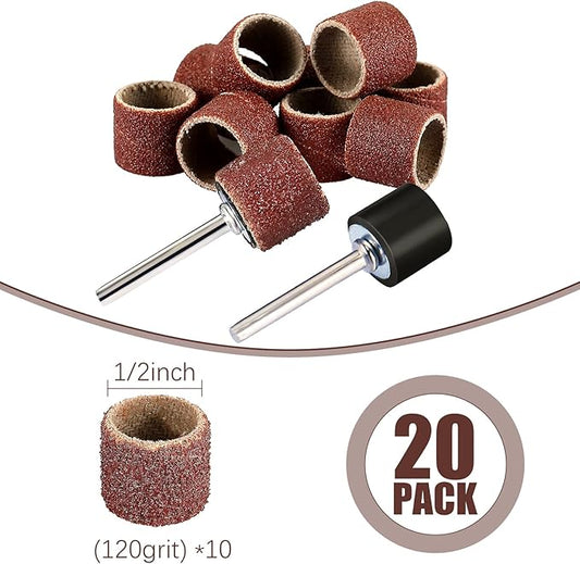 22 Pet Nail Grinder Replacement Kit with Grit Sanding Bands Pet Smoother Claw Care Black Grinding Drums Dog Nail Grinder Replacement Dog Claw Grooming Supplies(1/2 Inch 120 Grit)