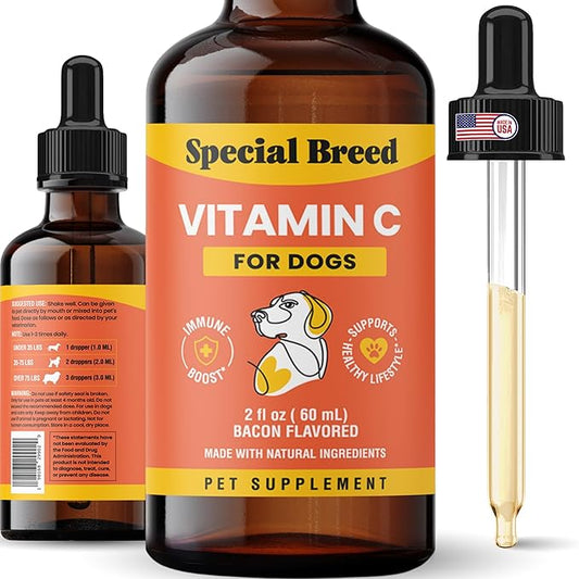 Vitamin C for Dogs, Helps Support Immune System, Vitamin C Liquid Supplement, Dog Immune Booster, Bacon Flavored, 2oz