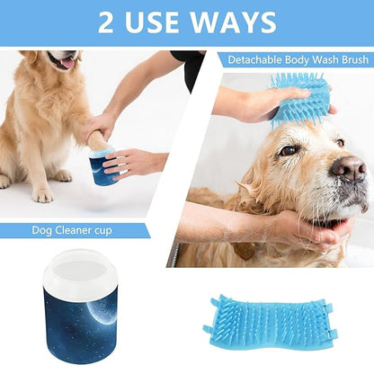Dog Paw Cleaner Cups for Dogs Pets Foot Washer Paw Scrubber for Medium Small Dogs Cats Cleaning Cup Starry Sky Moon Blue