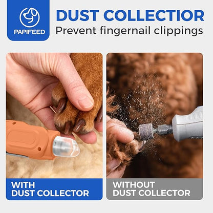 PAPIFEED 6-Speed Dog Nail Grinder Quiet with Dog Nail Trimmers, 2 LED Lights & Dust-Proof Cover, Nail Grinder for Large/Medium/Small Dogs & Cats, Rechargeable Type-C Charging - Orange Kit