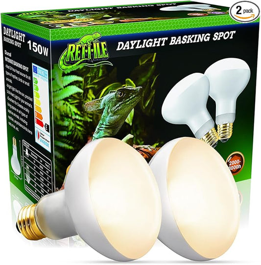 MISDOOD Reptile Heat Lamp 150W, 2 Pack Daylight UVA Basking Light Bulbs with E26 Base for Lizards, Turtles, Snakes and Amphibians