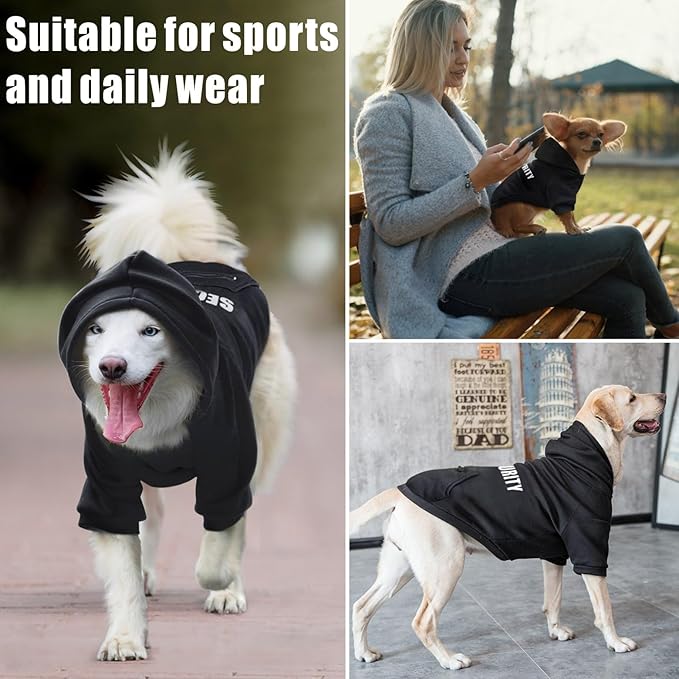 Dog Hoodie Security Glow-in-The-Dark Dog Sweater Sweatshirt Hooded Soft Brushed Fleece Winter Clothes with Dual Pocket Zip Puppy Hoodies for Small Medium Large Dogs Black L
