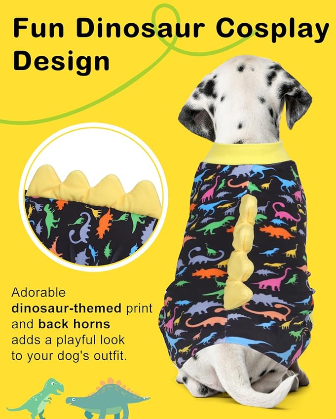 CuteBone Dinosaur Costume Dog Pajamas, Stretchy Spandex Crystal Velvet Sleepwear Coat for Small Dogs, Soft & Warm Pet Outfit Clothes for Cold Weather, Cozy Pullover Design COSP01XL