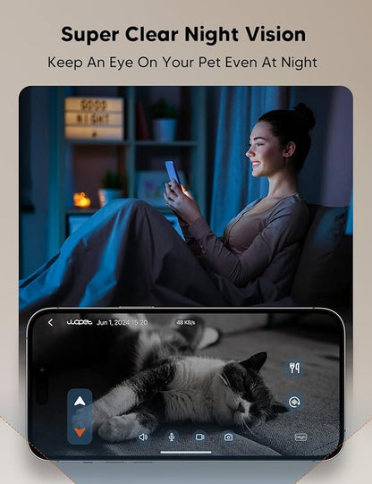 WOPET Automatic Cat Feeder with Camera for Two Cats, 6L Automatic Dog Feeder with HD Video and Night Vision, 5G/2.4G WiFi Pet Feeder for Cats & Dogs, SD Card Storage & 2-Way Audio