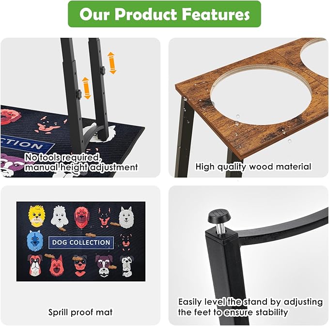 Elevated Dog Bowls for Large Dogs with Slow Feeder & Mat, 4 Height Adjustable & 101oz Bowls, Tall Raised Dog Bowl Stand