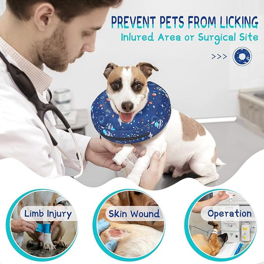 Supet Inflatable Dog Cone Collar for Large Medium Small Dogs, Soft Cone Collar for Dogs Cats, ECollar Doggie Neck Donut Dog Cone Alternative After Surgery