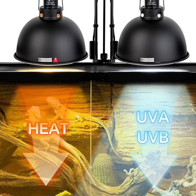 CAVACHEW 2 Pack Reptile Light Fixture, 8.5in Deep Dome Reptile Lamp Fixture, Optical Reflection Cover, Separate Switch & Hook, Terrarium Light Fixture for Reptile Heat Basking UVB Bulbs, 150W, Black