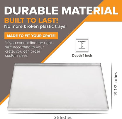 Pinnacle Systems 36" x 19.5" Metal Replacement Dog Crate Pan Chew Proof Crack Proof Pet Kennel Tray Central Dog Training Crate Pan Pet Supplies, Stainless Steel, 1" H