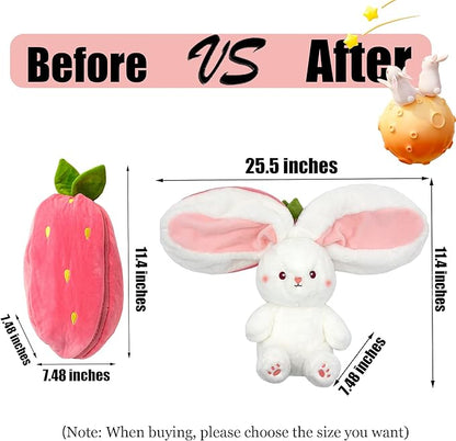 YOUBLEK Bunny Stuffed Animal,Strawberry Reversible Cuddle Bunny Plush Doll with Zipper Cute Soft Rabbit Toys Pillow for Kids and Adults Easter Bunnies Plushies Gifts (Strawberry, 9.84 inches)