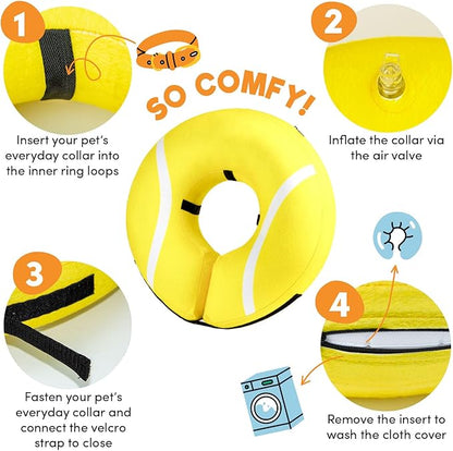 BENCMATE Inflatable Dog Cone Collar Alternative, Soft Dog Cone for Small Medium Large Dogs and Cats, Neck Recovery ECollar Donut Collar After Surgery (Medium, Tennis)