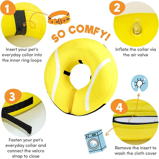 BENCMATE Inflatable Dog Cone Collar Alternative, Soft Dog Cone for Small Medium Large Dogs and Cats, Neck Recovery ECollar Donut Collar After Surgery (Medium, Tennis)