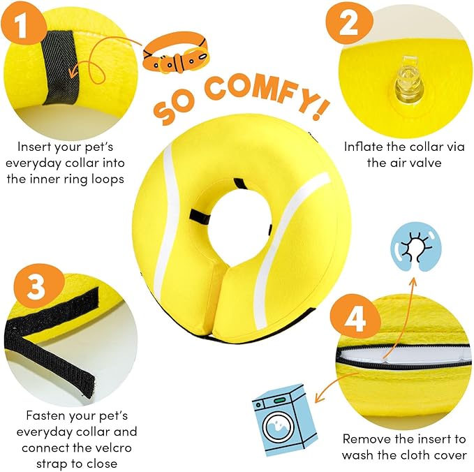 BENCMATE Inflatable Dog Cone Collar Alternative, Soft Dog Cone for Small Medium Large Dogs and Cats, Neck Recovery ECollar Donut Collar After Surgery (Small, Tennis)