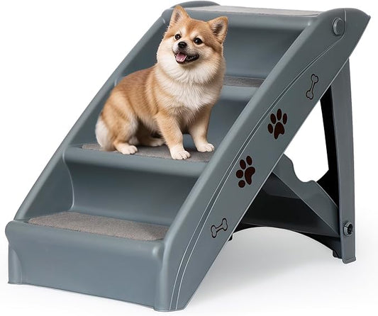 ZENY Folding Dog Stairs, Portable Indoor/Outdoor Pet Steps for Bed, Couch & Car, Pet Staris for Small Pet Dog/Cat, Grey