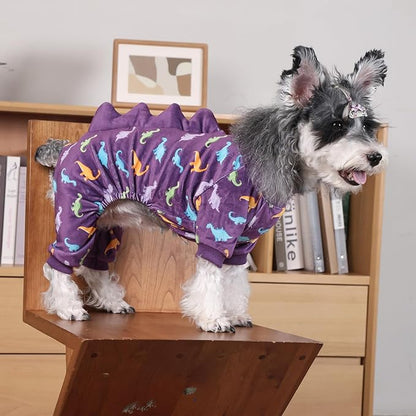 CuteBone Dinosaur Costume Dog Pajamas, Stretchy Spandex Crystal Velvet Sleepwear Coat for Small Dogs, Soft & Warm Pet Outfit Clothes for Cold Weather, Cozy Pullover Design COSP04XL