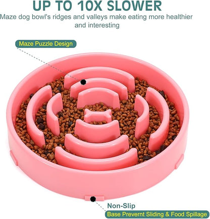 WHIPPY Large Slow Feeder Dog Bowls for Large Medium Dogs Anti-Chocking Slow Feeding Maze Dog Food Bowl Slow Eating Interactive Bloat Stop Puzzle Bowl,Pink