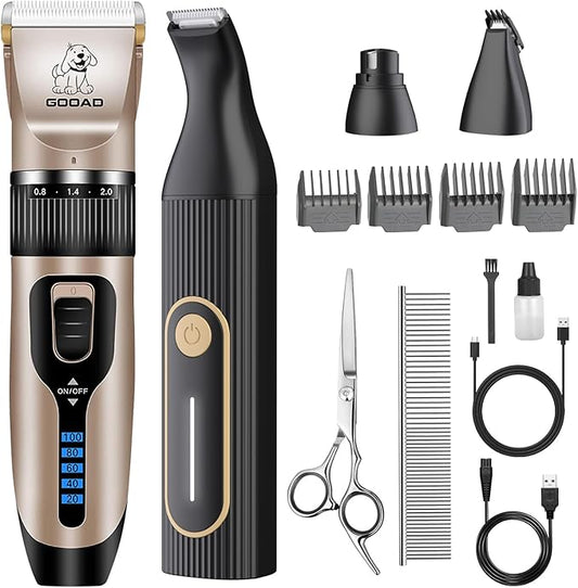 Dog Clippers for Grooming for Heavy Thick Hair&Coats,Low Noise Hair Trimmer,Rechargeable Cordless Pet Shaver, Dog Grooming Kit with Paw Trimmer Nail Grinder for Small Large Dogs