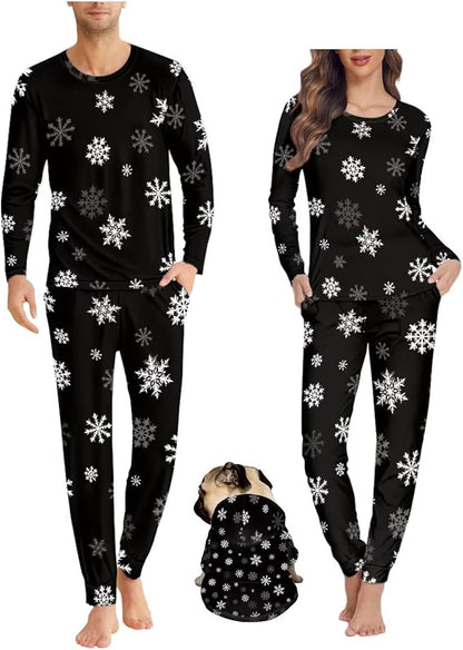Christmas Family Pajamas Matching Sets with Pockets Dog Costumes for Small Dogs Long Sleeve Sleepwear Plus Size