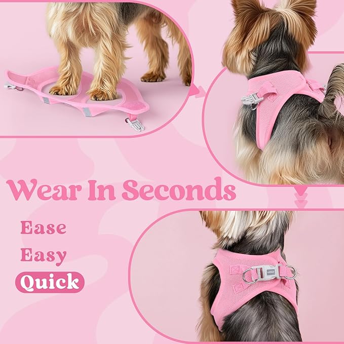 rabbitgoo Small Dog Harness, Step-in Soft Mesh Puppy Vest with Safety Buckle, Breathable Reflective Pet Harness for Small Sized Dogs, Light Pink M