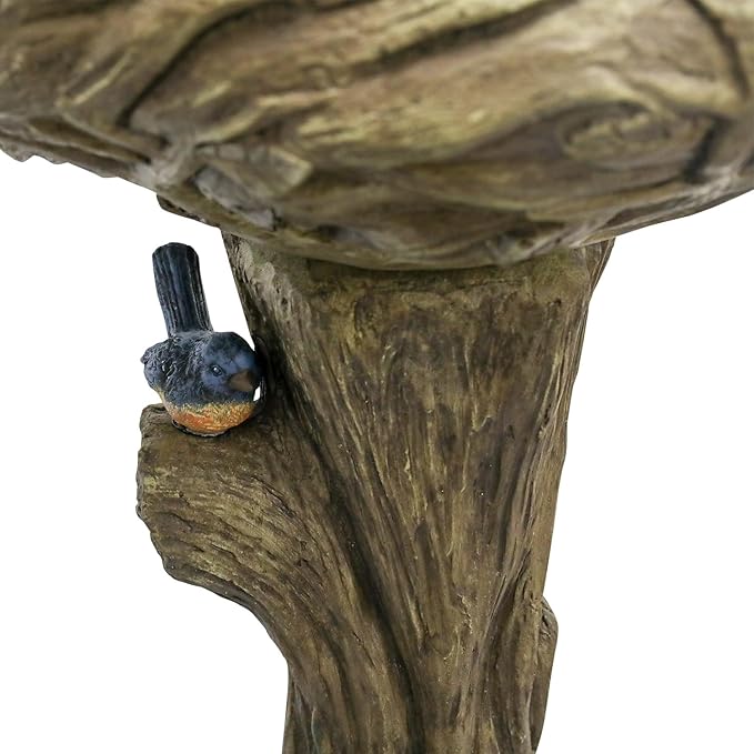 25.5" H Concrete Tree Shape Bird Bath with Decorative Faux Bird – 25.5" H * 17.7" Φ Rustic Design Birdbath, Enhances Garden, Patio, Yard, Lawn Décor