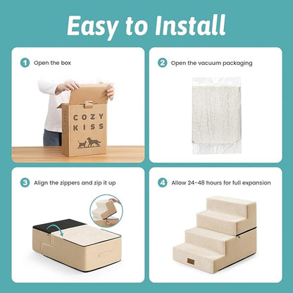 Dog Stairs for Small Dogs, 4 Tier Removable Wider Pet Stairs for Couch and Bed, 17.7" H Dog Steps for Old Cats, Puppy, Small Dogs, 17.7x23.6x17.7 inch, Beige