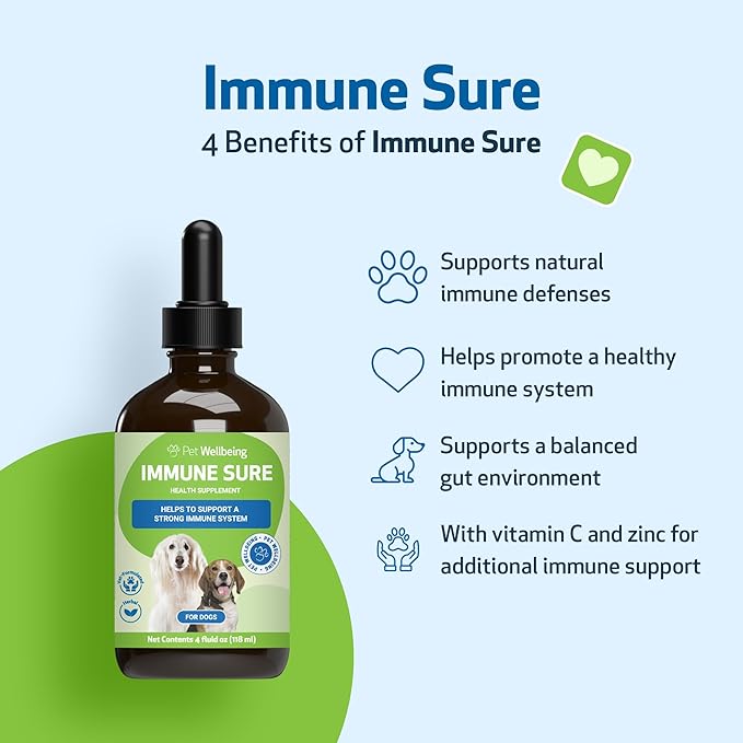 Pet Wellbeing Immune Sure for Dogs - Supports Normal Immune Defenses, Gut Flora Balance, Andrographis, Echinacea, Vitamin C, Zinc - Veterinarian-Formulated Herbal Supplement 4 oz (118 ml)