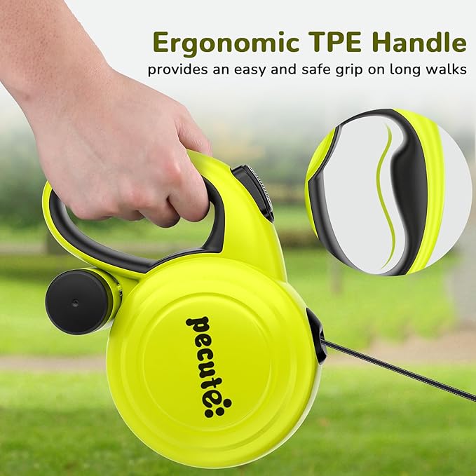 Pecute 32ft Retractable Dog Leash with Reflective Strips, One-Button Control & Sturdiness Nylon Material, Long Leash Retractable with Poop Bag Holder for Medium Large Dog