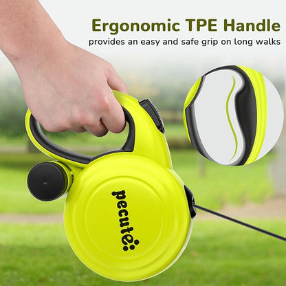 Pecute 32ft Retractable Dog Leash with Reflective Strips, One-Button Control & Sturdiness Nylon Material, Long Leash Retractable with Poop Bag Holder for Medium Large Dog