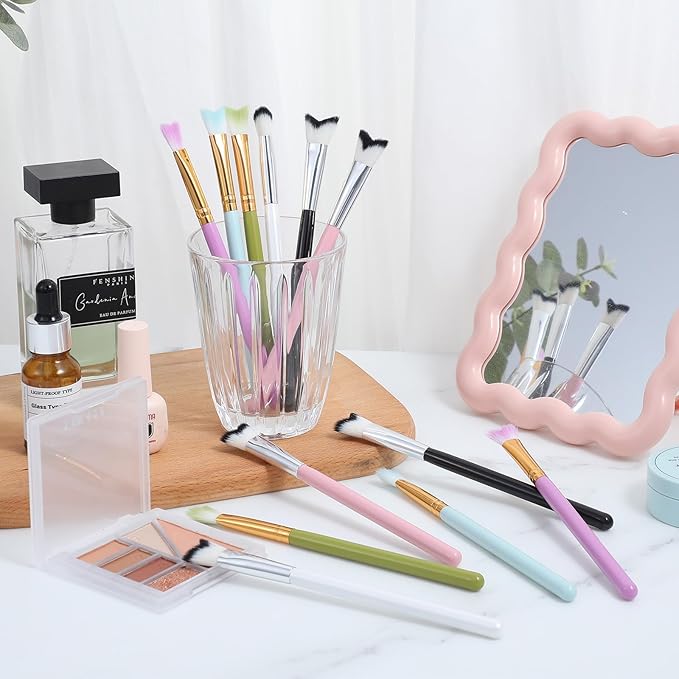 12PCS Lash Shampoo Brushes,Fishtail Lash Wash Brush,Lashes Cleaning Brush for Face Home and Salon Eyelashes Extension Deep Cleanings, Soft Makeup Remover,6 Colors