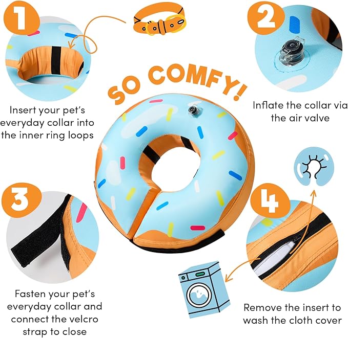 BENCMATE Inflatable Dog Cone Collar Alternative, Soft Dog Cone for Small Medium Large Dogs and Cats, Neck Recovery ECollar Donut Collar After Surgery (Medium, Blue Donut)