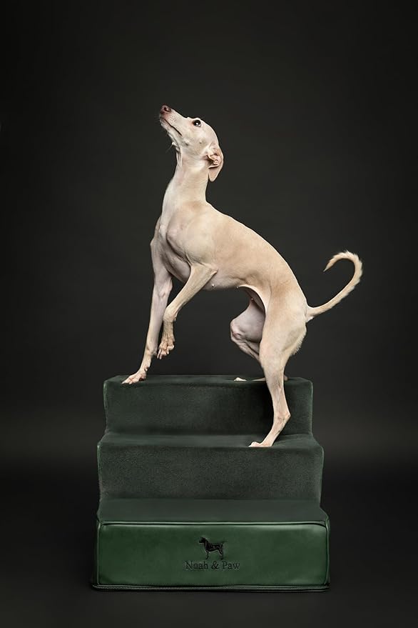 Noah & Paw Dog Stairs, Dog Ramp for Bed (16" Extra Wide) Pet Stairs for High Bed, Design to Fit Small and Large Breeds, Durable 3 Pet Steps for Couch (35 Foam Density) Leather Collection