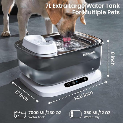 PET Marvel Wireless Sensing Dog Water Fountain for Large Dogs, 7L/1.8Gal/230oz Big Automatic Pet Water Dispenser for Multi Cats, Stainless Steel Filtered Drinking Bowl Wireless Pump F2 V2