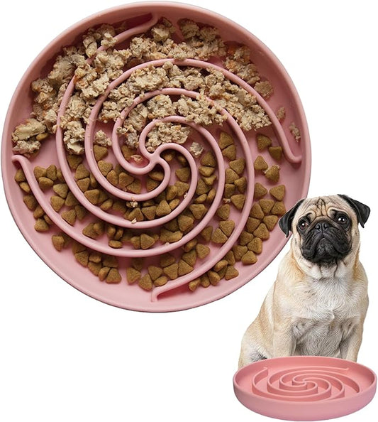 Slow Feeder Dog Bowls, Dishwasher Microwave Safe Silicone Puppy Puzzle Bowl with Non-Slip Design for Eating (Powder Pink)
