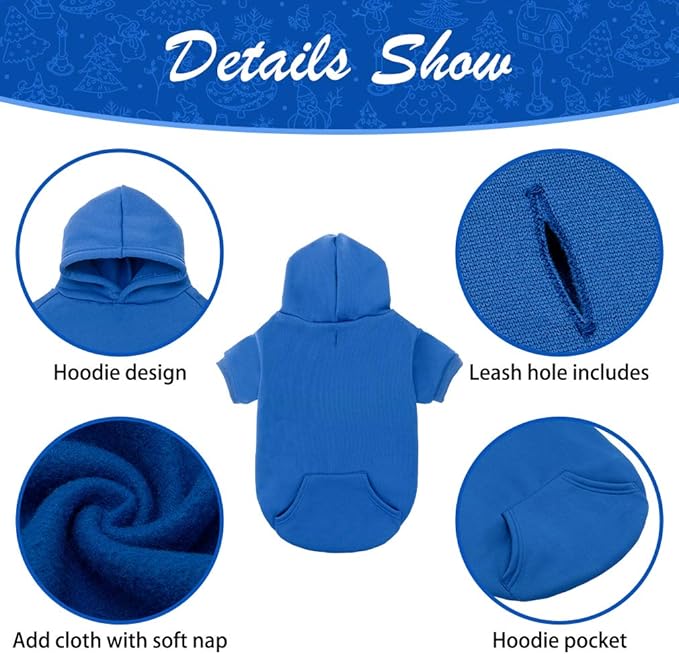 KOOLTAIL Basic Dog Hoodie - Soft and Warm Dog Hoodie Sweater with Leash Hole and Pocket, Dog Winter Coat, Cold Weather Clothes Sweatshirt for Small Medium Large Dogs Puppy Cat Boys Girls Blue L