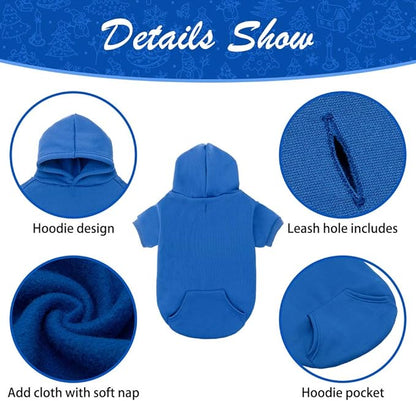 KOOLTAIL Basic Dog Hoodie - Soft and Warm Dog Hoodie Sweater with Leash Hole and Pocket, Dog Winter Coat, Cold Weather Clothes Sweatshirt for Small Medium Large Dogs Puppy Cat Boys Girls Blue L