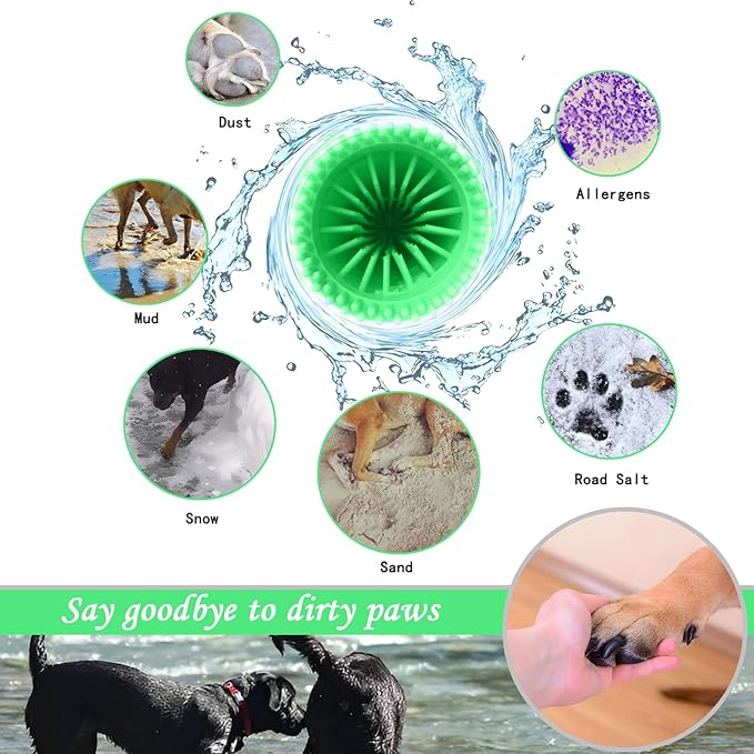 Dog Paw Cleaner for Meduim/Small Breed Dogs with 3Pcs Absorbent Towels & Graspable Dog Bath Brush (Green, Medium)