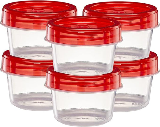 (4 Ounce 20 Pack) Twist cap Containers Clear Bottom With Red Top Screw on Lids Twist Top Food Storage Freezer Containers