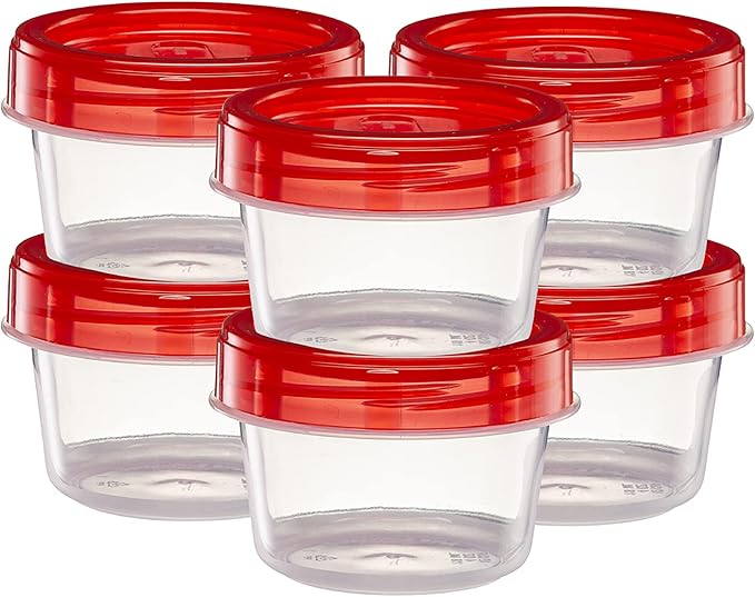 (4 Ounce 10 Pack) Twist cap Containers Clear Bottom With Red Top Screw on Lids Twist Top Food Storage Freezer Reusable Containers