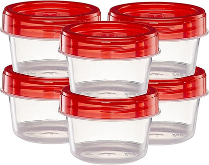 (4 Ounce 10 Pack) Twist cap Containers Clear Bottom With Red Top Screw on Lids Twist Top Food Storage Freezer Reusable Containers