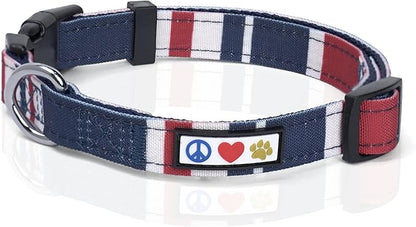 Pawtitas Pet Soft Adjustable Solid Color Nylon Puppy/Dog Collar Personalized Dog Collar Embroidered Customize w Pet Name & Phone Number Small Red/White/Blue